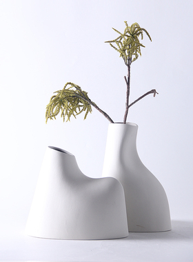 简约家居扁形陶瓷花瓶q摆件北欧样板房间酒店客厅玄关餐桌装饰