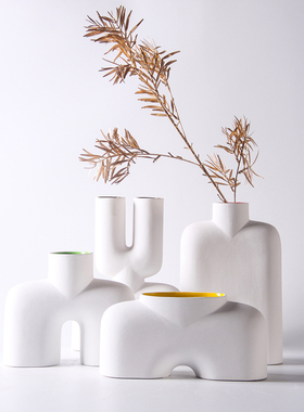 极居几何创意陶瓷插花器样板间酒店卧室客厅X桌面装饰花瓶