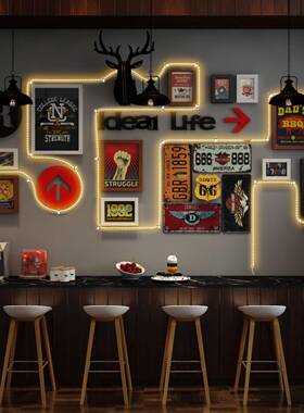 复古工业风t5662928片框墙面创意相组合酒吧餐厅饭店墙照怀旧装饰