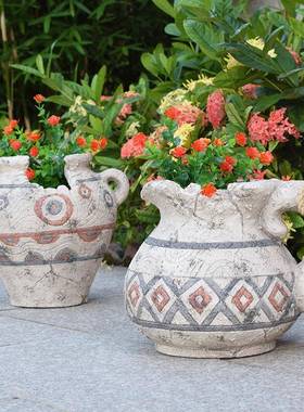 庭院外花园布置阳台造景室8365复古复子古做旧欧式花缸小区院观景