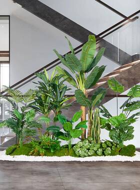 仿真绿植造景玄景关楼梯下商场绿植假植热带观假树内盆室栽物装饰