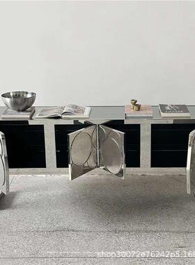 意式奢不锈餐边柜高别墅端家用轻客厅简DWH约钢储物柜创意金属玄