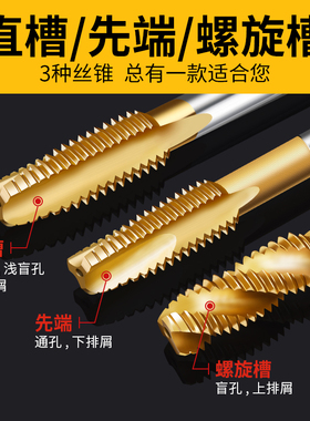 机用丝锥m6螺纹m5攻丝m3钻头m8丝攻m10不锈钢专用m12牙m4先端螺旋