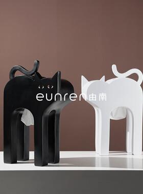 现代简约卡件通厅创意慵懒长腿猫纸巾盒KZZ摆家用酒店客餐纸桌抽