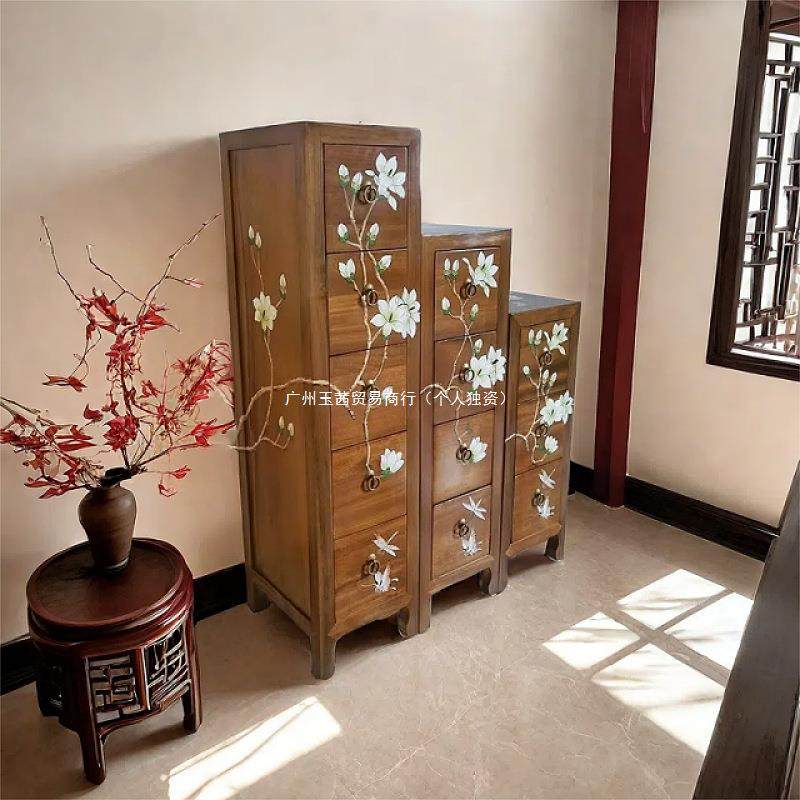 中室式实木三五斗柜樟木香彩绘床头柜四夹SEY缝柜卧收纳储物小柜,淘宝优惠券,粉丝福利购,淘宝优惠卷