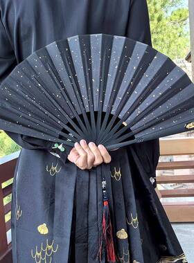 古风寸属折扇男身中gt9g国风金绢布折叠扇子夏季霸9气健舞蹈扇功