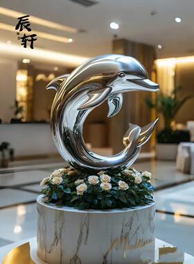不锈钢海豚雕塑制作户外广场鲸鱼镜面白钢房地产景观摆件