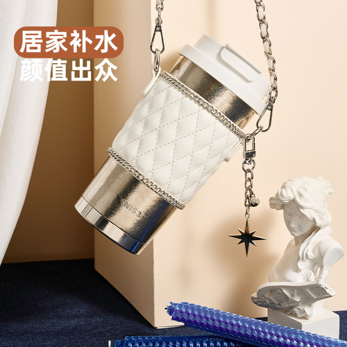 YANIS3纯钛保温杯女士高颜值轻奢咖啡水杯吸管杯送女生教师节礼物 - 图3