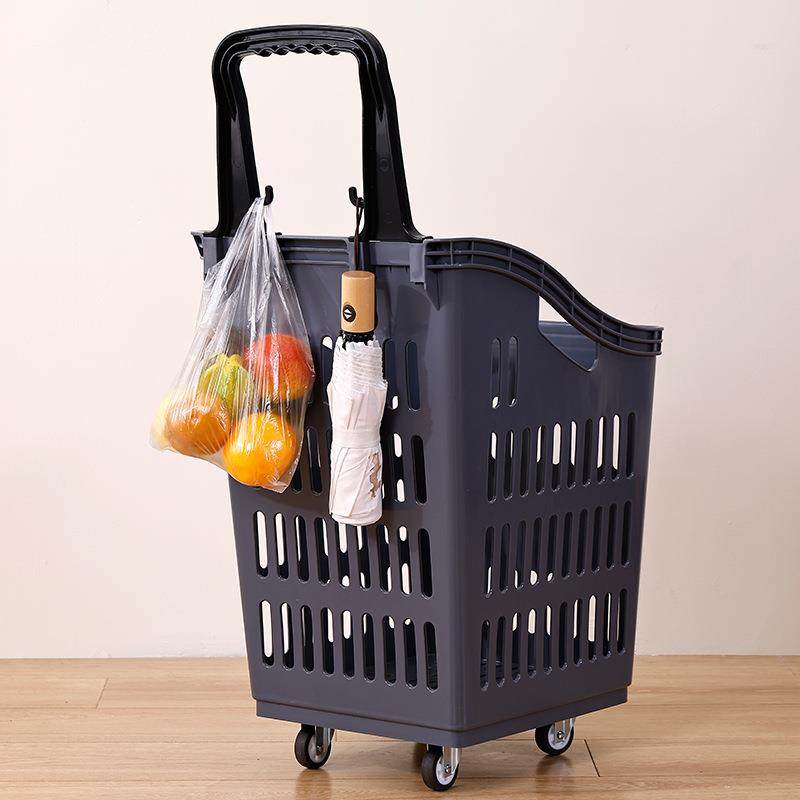超市手杆式购物篮特大691号拉杆带轮大拉卖场提筐塑色料小推车红,淘宝优惠券,粉丝福利购,淘宝优惠卷