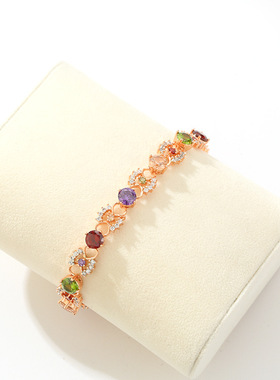 嘟嘟蝶首饰新品上市欧美玫瑰金女士七彩锆石手链义乌小商品珠子