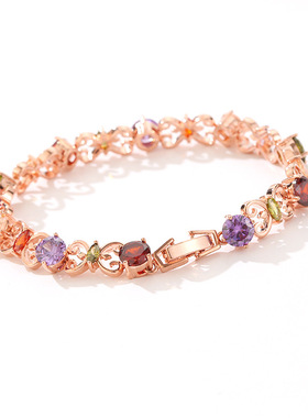 嘟嘟蝶首饰欧美玫瑰金女士七彩锆石手链义乌小商品几何造型