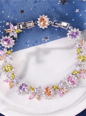 欧美风格款创意款手环境 配饰新款时尚潮人铜锆石女士手链