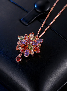 新款多层彩钻项链时尚龙女花超闪锆石吊坠立体镂空锁骨链饰品