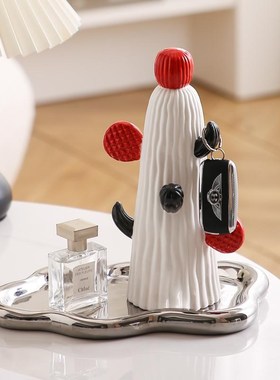 仙人掌饰品收纳置物架轻奢入户门口玄关放钥匙托盘摆件装饰品