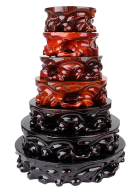 实木质圆形底座工艺品摆件花瓶金蟾龙龟托盘实木托架木座