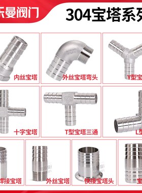 304不锈钢宝塔接头六角皮插2/4/6分变径皮接内丝外丝水管软管接头