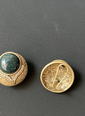 中古vintage耳钉复古着绿色宝石轻奢高级感小众耳饰