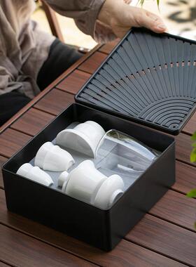 德化白瓷功夫旅行露营旅游茶具茶盘套装家用盖碗泡茶杯储水盘陶瓷