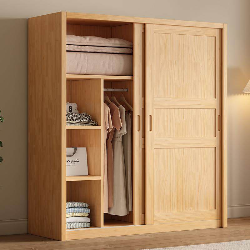 全实木衣柜家用卧室推拉门松木移门简易衣橱结实耐用原木儿童柜子,淘宝优惠券,粉丝福利购,淘宝优惠卷