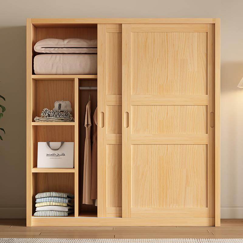全实木衣柜家用卧室推拉门松木移门简易衣橱结实耐用原木儿童柜子,淘宝优惠券,粉丝福利购,淘宝优惠卷
