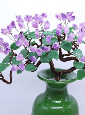 天然紫水晶发财树家居客厅酒柜玄关电视柜开业乔迁结婚礼品摆件