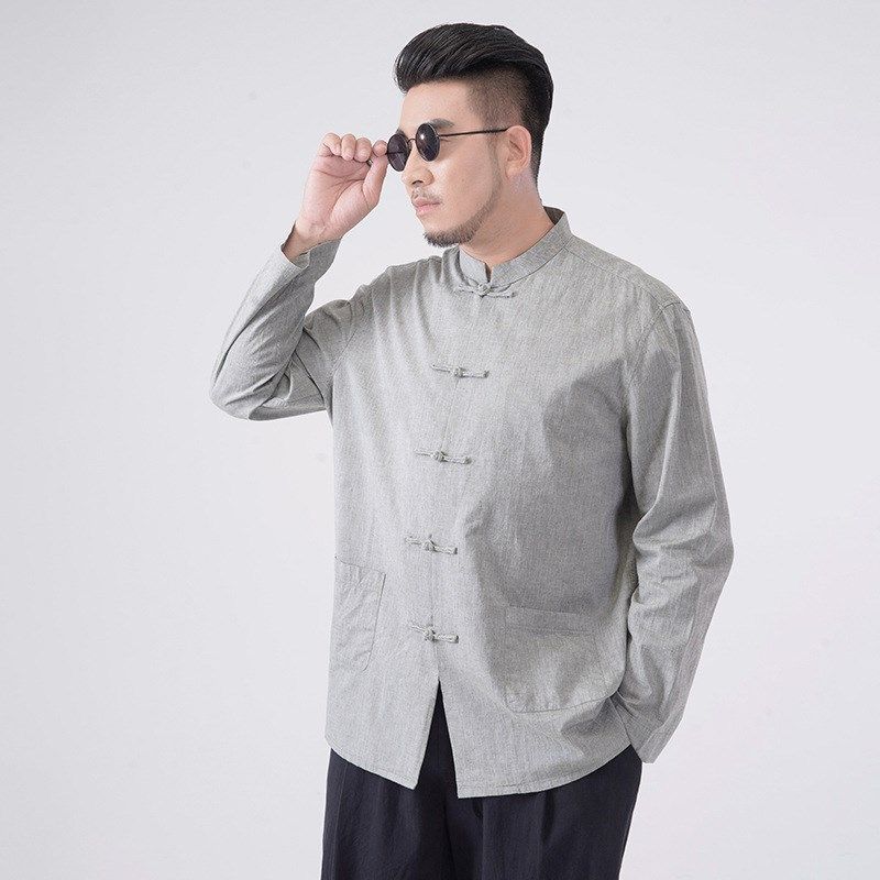 大码唐装男胖子中国风复古盘扣新中式棉麻衬衫国潮民族风唐装外套,淘宝优惠券,粉丝福利购,淘宝优惠卷