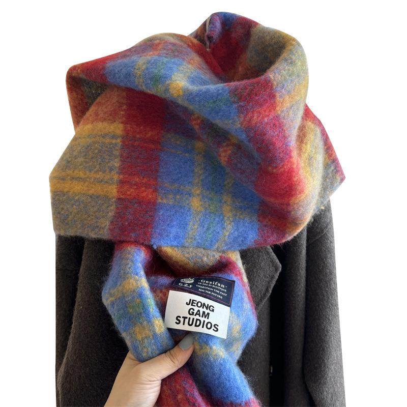 2026新款保暖新品显白红蓝色加长格子羊毛围巾女保暖围脖百搭披肩,淘宝优惠券,粉丝福利购,淘宝优惠卷