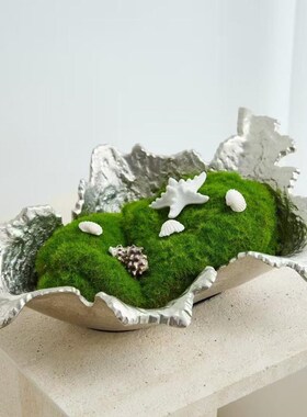 轻奢做旧复古银色金属树叶托盘摆件样板间客厅卧室首饰收纳盘装饰