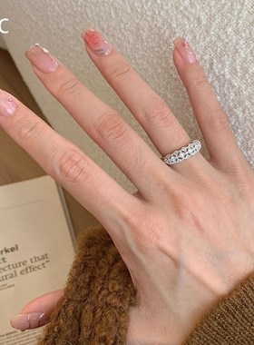 法式复古四芒星蕾丝戒指女冷淡风高级感时尚个性超闪微镶钻食指戒