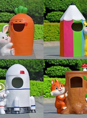 户外卡通环保垃圾桶雕塑玻璃钢户外公园景区幼儿园果皮箱装饰摆件