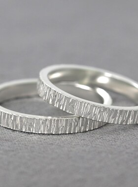 定做999纯银手工戒指定制刻字男女个性时尚情侣对戒七夕生日礼物