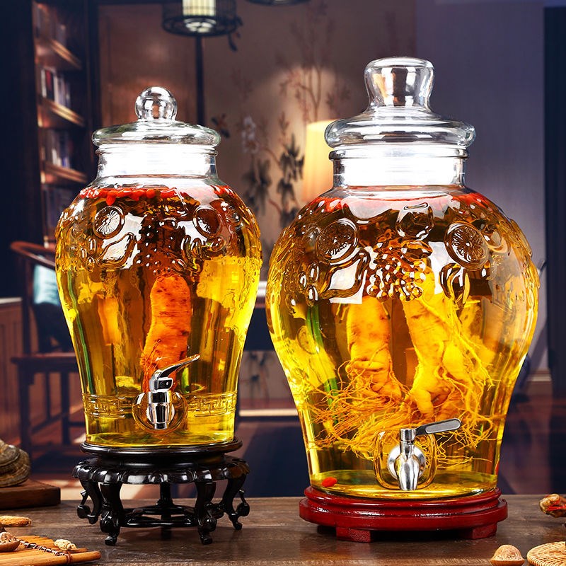 Special 10kg 2t0 wine glass bottle for soaking wine, ginseng soaking wine bottle, high-end sealed and thickened wine jar, wine with faucet