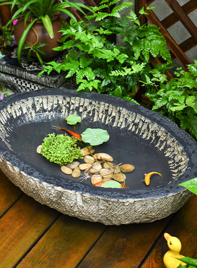 庭院水井装饰摆件花园小鱼池水培盆景I水景中式天台仿古造景鱼缸