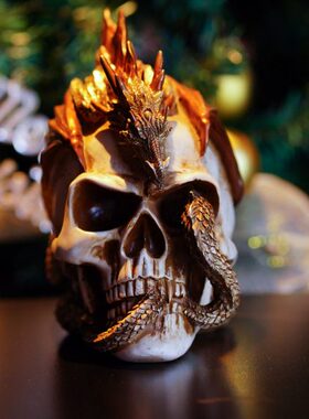 龙年霸气蟠龙骷髅头骨摆件哥特风展示架桌面装饰摆设布置道具包邮