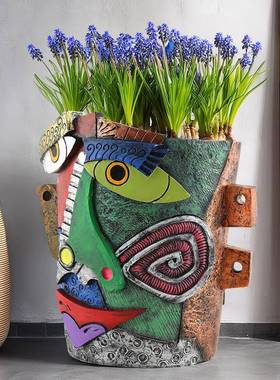 1-18树新品创意抽人脸皱眉象彩花盆个性脂工艺多庭院园艺家居摆件