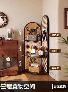?中柜古Fh(x}x}&风地墙角转角落摆件客厅电视一柜边转角置物架多