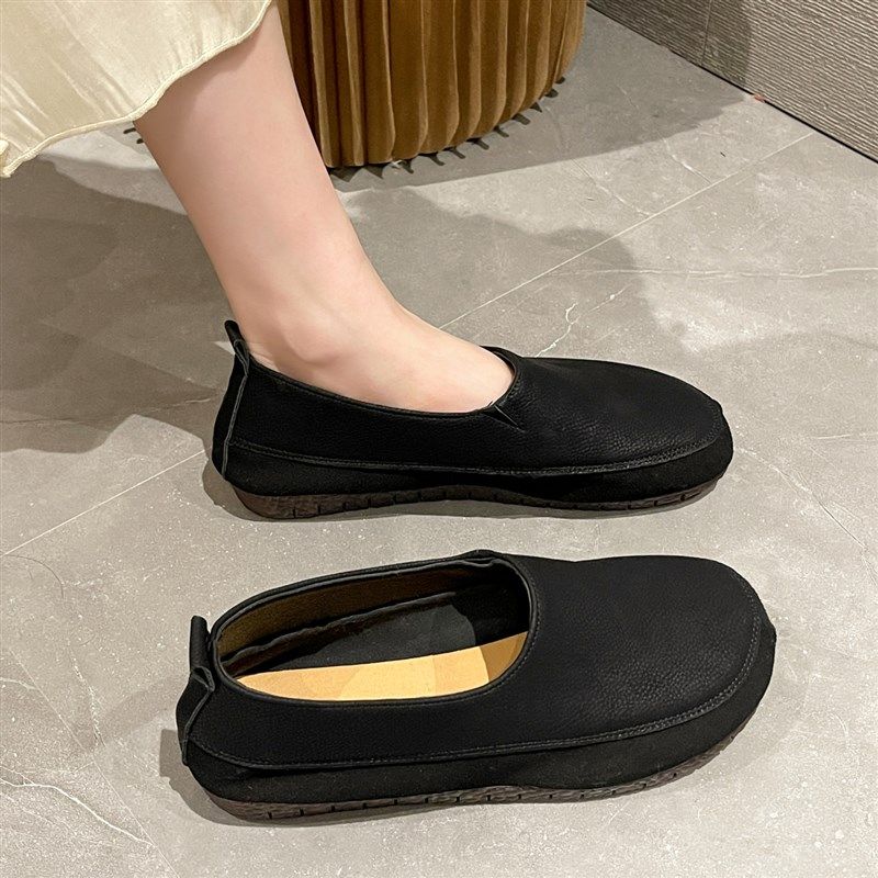 纯真牛皮豆豆鞋女2025春季新款软底休闲平底防滑轻便舒适妈妈单鞋,淘宝优惠券,粉丝福利购,淘宝优惠卷
