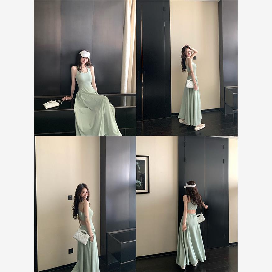 Skk Store 人皆肯豆 260G气质修身收腰工字背心高级感连衣裙女秋 - 图1