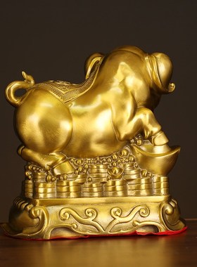 黄铜猪摆件吉祥物生肖猪金钱猪客厅玄关酒柜猪年礼品金猪店铺开业