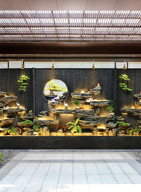 假山流水喷泉别墅花园庭院户外鱼池装饰造景观水幕墙屏风隔断摆件