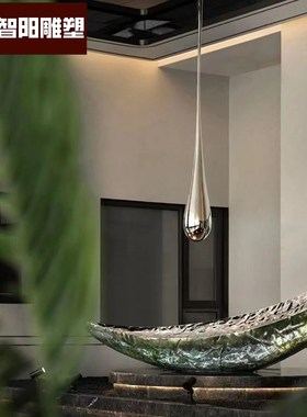 玻璃钢不锈钢船型水钵摆件售楼处酒店大堂会所景月亮落地轻奢雕塑