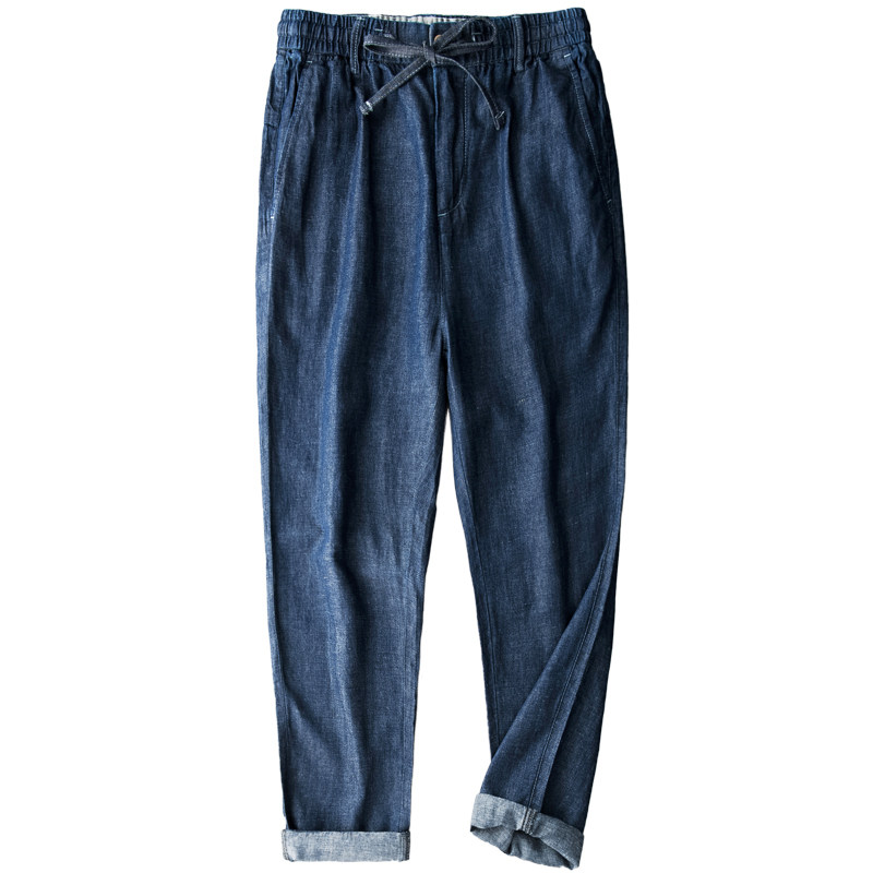 亚麻牛仔裤男九分裤夏季薄款潮流宽松直筒超薄冰丝阔腿麻料老爹裤,淘宝优惠券,粉丝福利购,淘宝优惠卷