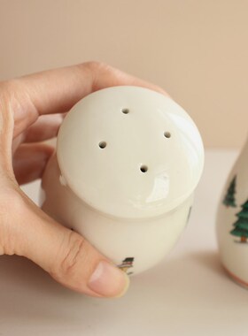 中古圣诞陶瓷调味瓶一对/椒盐瓶/厨房装饰摆件