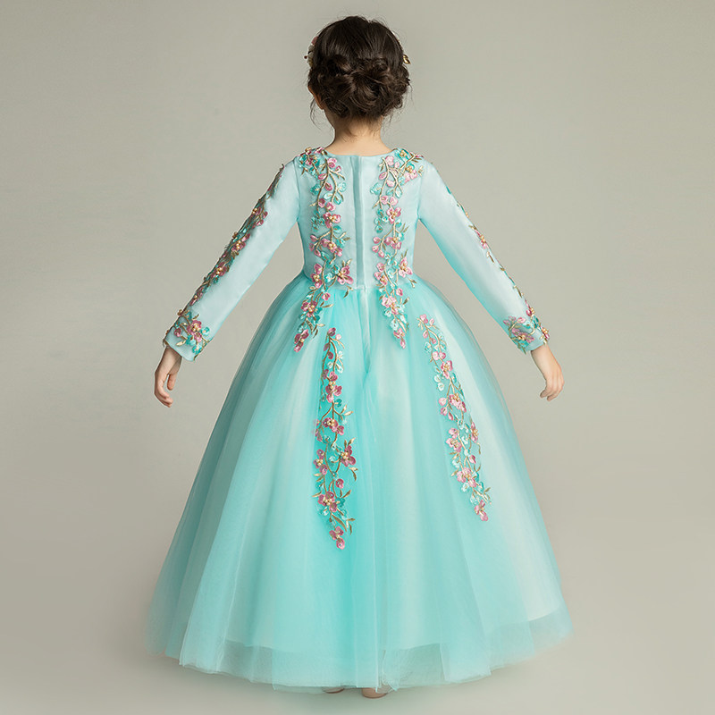 儿童晚礼服公主裙女童婚纱裙长袖加绒加厚花童长裙钢琴演出服洋气,淘宝优惠券,粉丝福利购,淘宝优惠卷