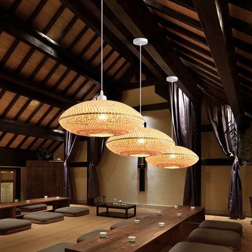 竹编茶室吊灯新中式餐厅灯饰禅意餐饮灯日式竹艺灯笼茶楼仿古灯罩 - 图1