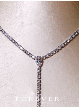 简约长款流苏项饰女轻奢锆石珠宝项链耳环套装新娘婚纱礼服饰品闪