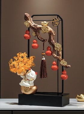 五福临门福气猫摆件家居客厅电视柜玄关装饰品酒柜葫芦乔迁礼物