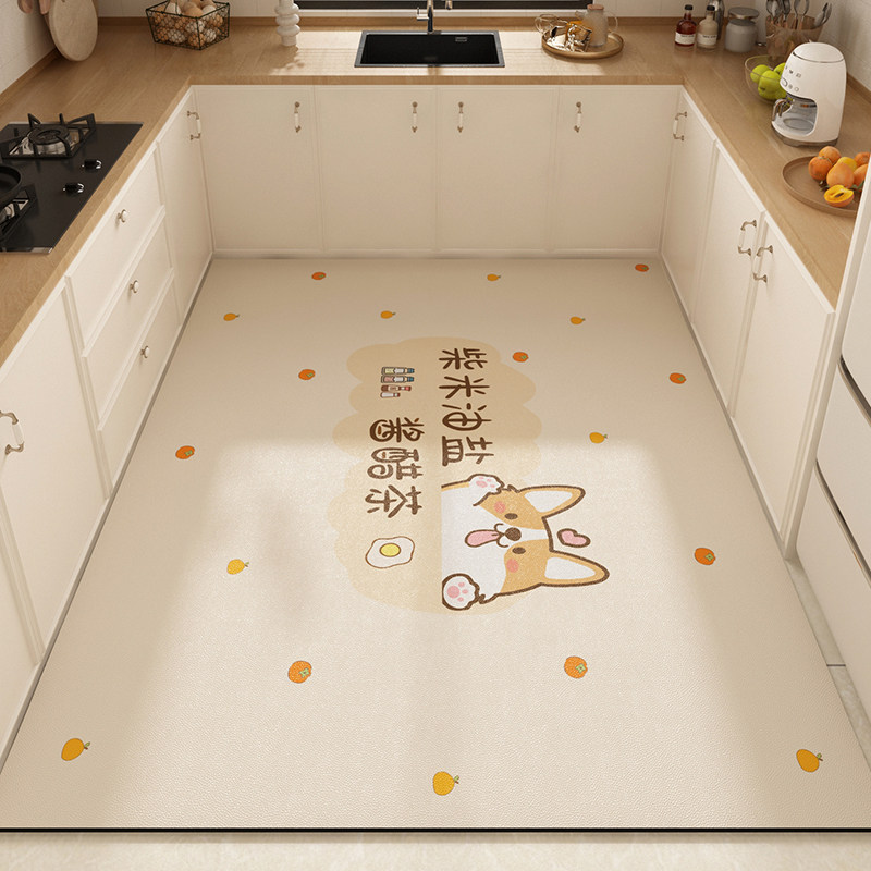 French cream style full kitchen floor mat pvc waterproof and oil proof wipeable and washable carpet large area full non-slip
