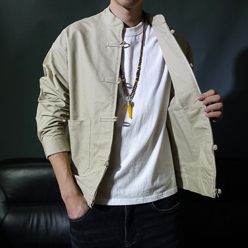 春秋薄款中国风立领纯棉盘扣唐装宽松禅修男版中山装休闲夹克外套,淘宝优惠券,粉丝福利购,淘宝优惠卷