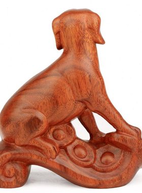如意木雕狗 红木家居客厅装饰摆件 实木质雕刻工艺品12十二生肖狗